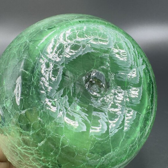 Green Crackle Glass Pinched Ivy Vase Hand Blown Glass Vase Hand Made Glassware - Picture 5 of 14